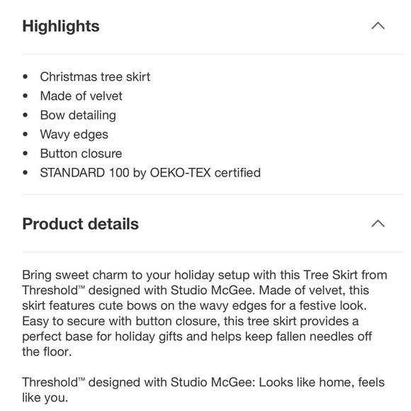 Velvet Bow Christmas Tree Skirt Cream - Threshold designed with Studio McGee NEW - Picture 5 of 5